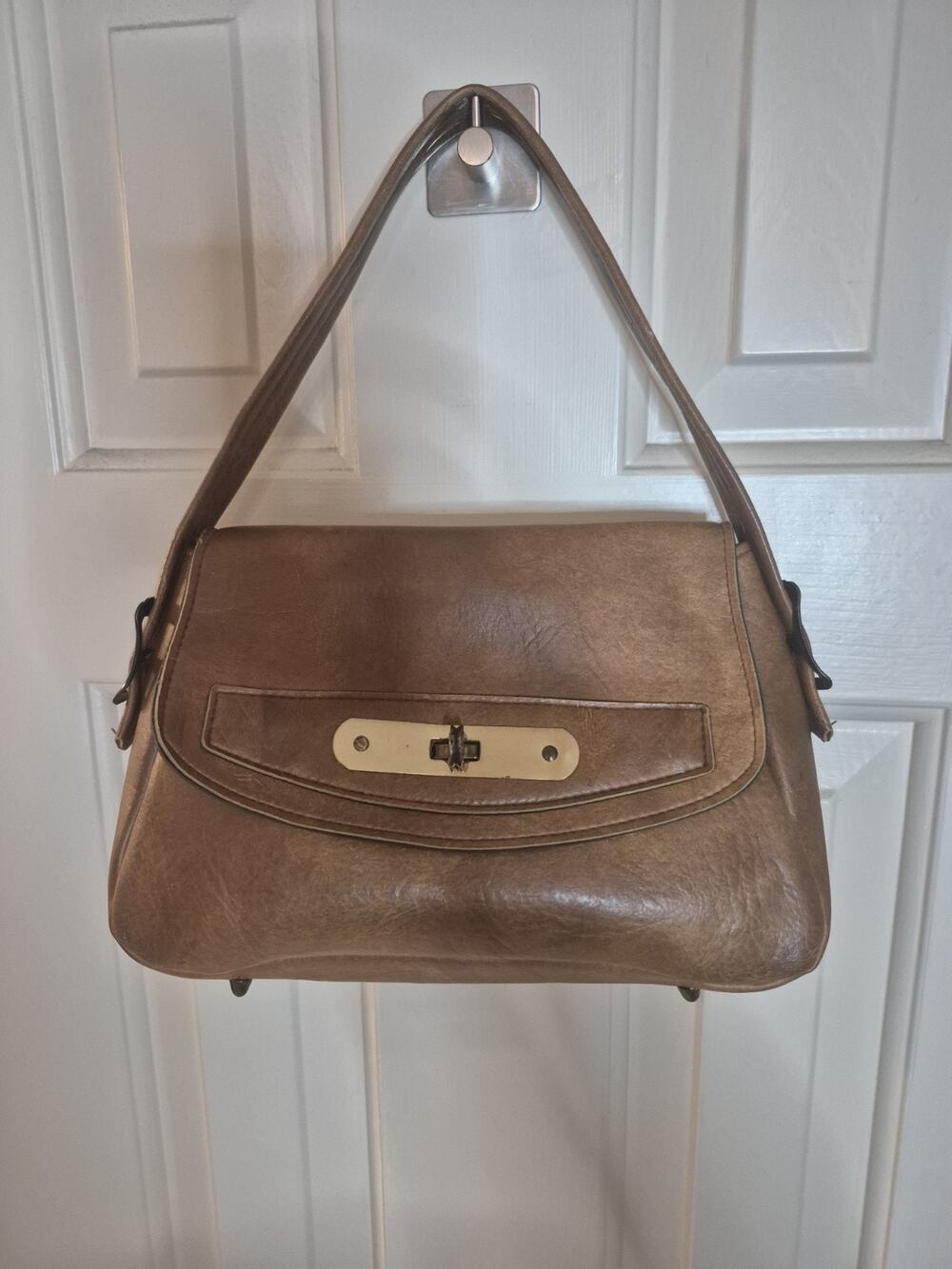 Vintage Princess of Dallas 70's Brown Vinyl Shoulder Bag Turnlock Satchel Purse